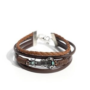 Brown Leather Bracelet with Silver Accents